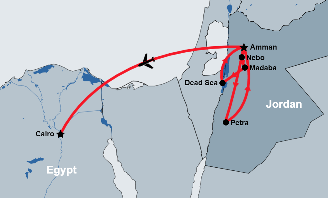 8 Day Road from Petra to Cairo map 8 Day Road from Petra to Cairo map